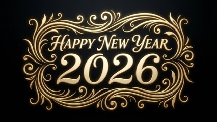 Elegant happy new year 2026 golden typography with swirls