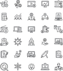 Business Meeting Icons People Analytics Presentation Technology Strategy Icons