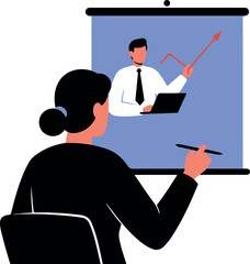 Business Meeting Online Presentation With Growth Chart Vector