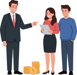 Business Meeting With Coins Flat Design Businesspeople