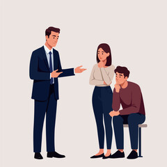 Business Meeting With Concerned Couple Flat Design