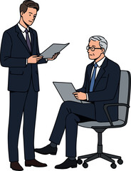Business Meeting Two Men In Suits Discussing Documents Flat Design