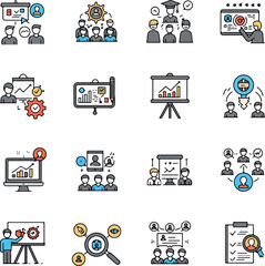 Business Presentation Icons Set Minimalist Flat Design