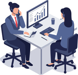 Business Team Meeting Analysis Chart with People Talking on Phones