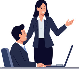 Business Team Meeting And Presentation Flat Design