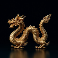 Fototapeta premium Detailed golden dragon sculpture on dark background, Chinese New Year 