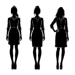 Set of Business Woman Silhouettes Standing in Professional Formal Office Attire