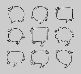 Hand Drawn Doodle Speech Bubbles and Comic Style Think Clouds Collection Set