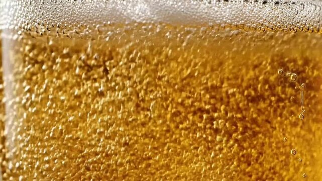 Refreshing Amber Beer With Bubbles And Foam Close Up Macro Shot With Natural Lighting