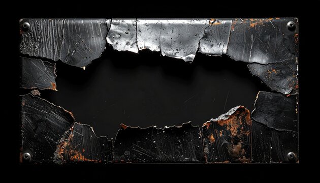 Rusted Metal Sheet with Hole Black Background Macro Close Up Texture