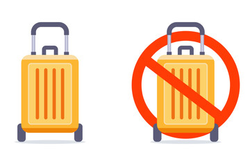 No luggage allowed. Flat image of suitcases on a No Baggage sign. Flat illustration.