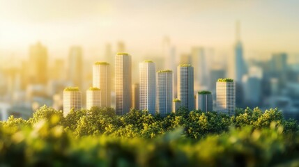 A modern metropolis expanding towards the horizon, symbolizing growth and progress,  on blurred background