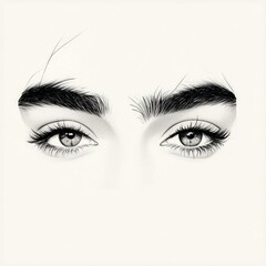 Stylized graphic of intense, wide-open eyes with prominent eyebrows