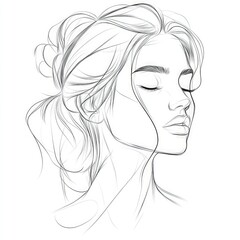 Delicate sketch of a woman's profile, eyes closed, hair up