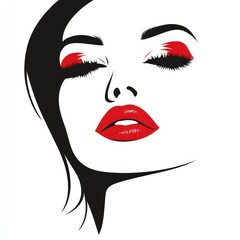Bold graphic of a woman's face with vibrant red makeup