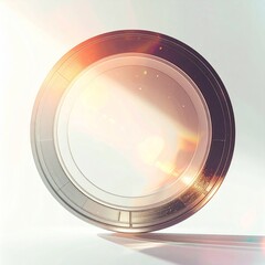 Circular Silver Metallic Object with Light Flares on White Backdrop