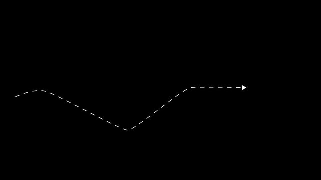 Dashed white line forming a wave with an arrow on a black background dashed line dotted line