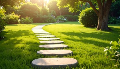 Pathway through sunlit garden
