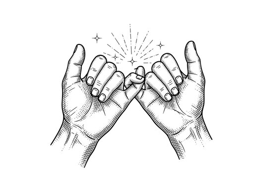 Detailed Engraved Pinky Promise Hands with Sparkles, Representing Firm Trust and Friendship