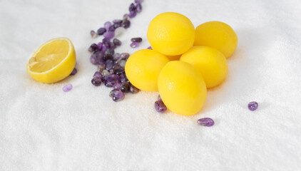 spa, healthy, hygiene,clean background with beauty tools isolated on white fluffy towel, relaxing atmosphere 