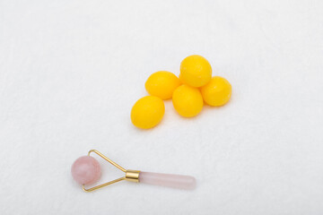 spa, healthy, hygiene,clean background with beauty tools isolated on white fluffy towel 