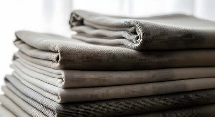 Stack of folded gray fabric textiles soft and textured for backgrounds