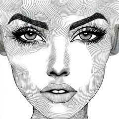 Detailed line art illustration of a woman's face with intricate details