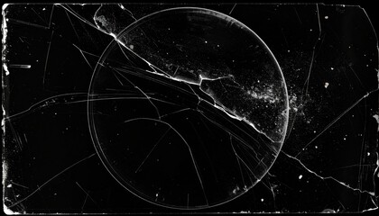 Abstract Cracked Black and White Background with Circle and Scratches Texture