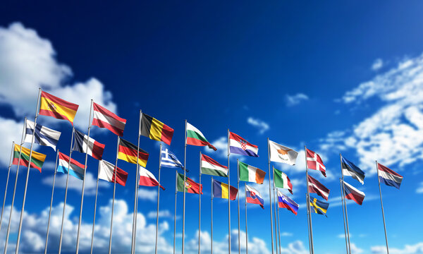 EU europe flag european union vlag blue skt cloudy white color copy space membership country politic government eu 27 country national democracy economy international freedom agreement business EU