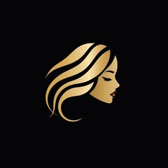 Golden woman's profile with flowing hair on a black backdrop