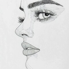 Striking pen drawing woman's face in profile