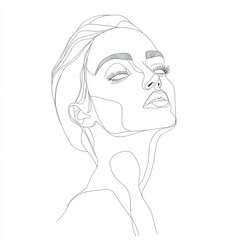 Woman's face in continuous line art, looking up