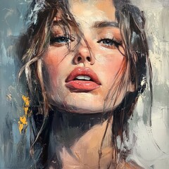 Oil painting style portrait of a woman, looking up