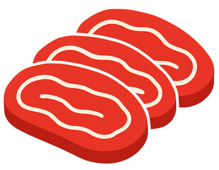 Sliced Raw Meat Flat Icon Illustration Isolated on White Background
