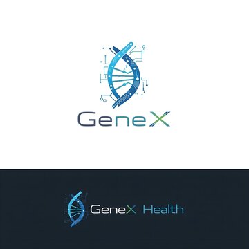 GeneX logo with DNA helix and circuit board elements