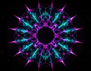 Abstract Circular Pattern Glowing with Cyan and Magenta on Black Background