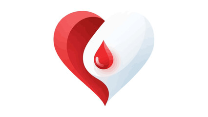 A stylized heart, half red and half white, with a prominent red blood drop at its center, symbolizing donation and health.