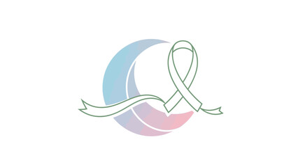A light green awareness ribbon gracefully wraps around a soft gradient crescent moon shape, symbolizing support and hope.