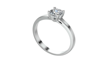 Elegant silver ring with a large, sparkling diamond center stone, against a black background