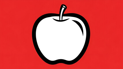 Obraz premium Simple white apple icon on red background