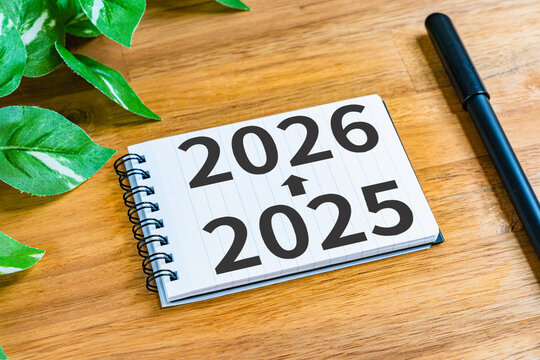 From 2026 to 2025 Year Change and Planning Concept on Notebook