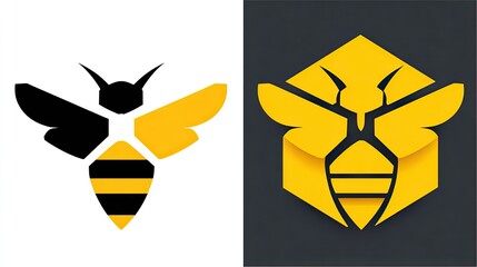 Stylized insect emblem designs presented side by side for comparison