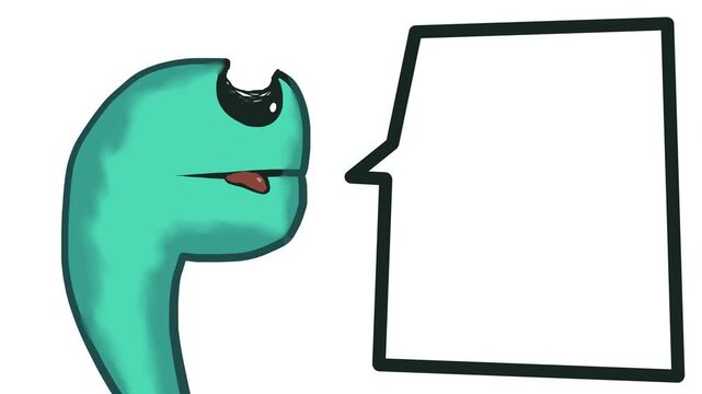 Animation of a green talking head of a monster or dinosaur.