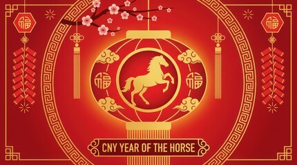 Chinese New Year Horse Lantern Greeting