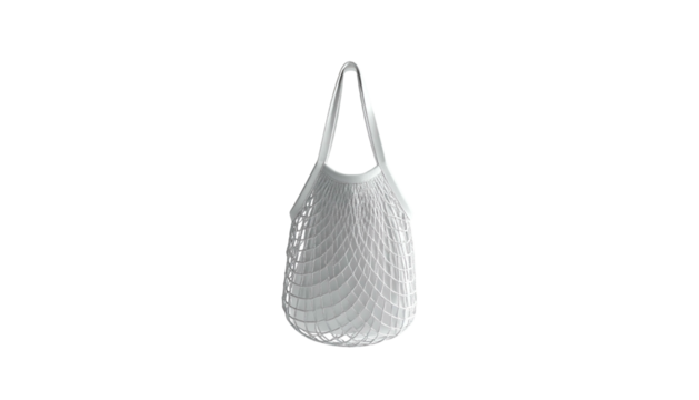 White, cone-shaped shopping bag with long handles, set against a stark black background - Powered by Adobe