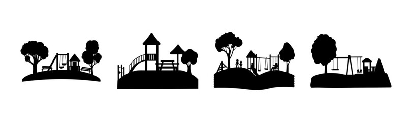 Obraz premium Diverse silhouette collection of children's playgrounds depicting various park activities