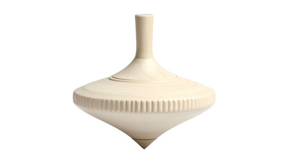 A simple, natural-wood spinning top with a pointed base and a tall, slender peg at the top