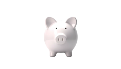 A clean white ceramic piggy bank isolated on a stark black background