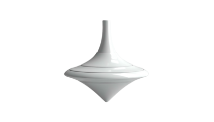 A glossy white spinning top isolated against a stark black background