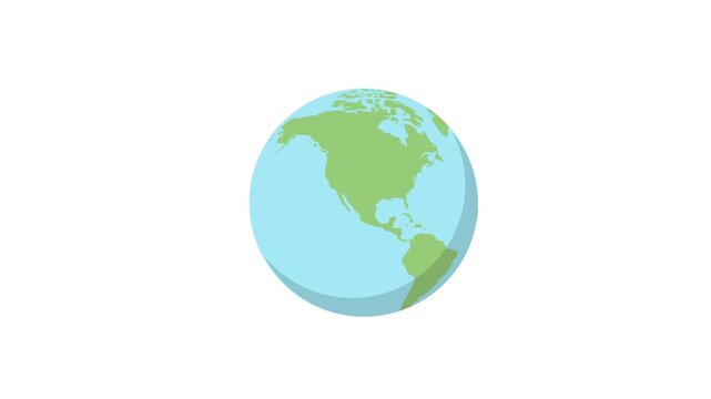 Animated Spinning Earth, looping Animation. Globe Rotating 2d animation, Alpha channel, transparent background. 4K resolution